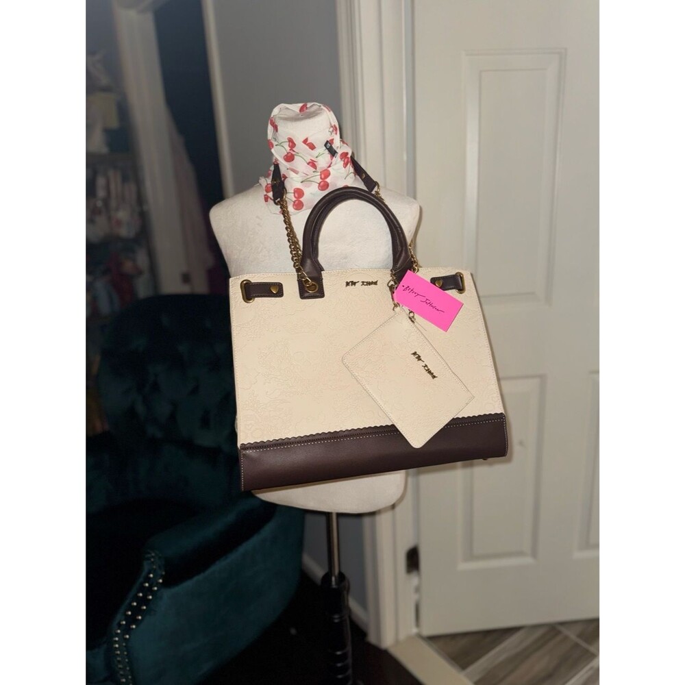 NWT Betsey Johnson Xokiara Skull Embossed Satchel Tote Cream Multi